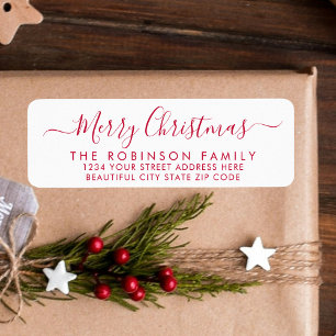 Red White Script Christmas Return Address Label