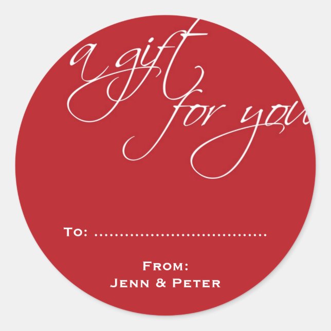 Red white script custom Christmas holiday gift tag (Front)