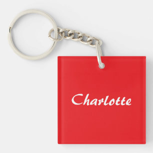 Red White Script Elegant Minimalist Modern Name Key Ring