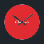 Red White Script Elegant Minimalist Modern Name Round Clock<br><div class="desc">This template can be customised to meet all professional occupations.</div>