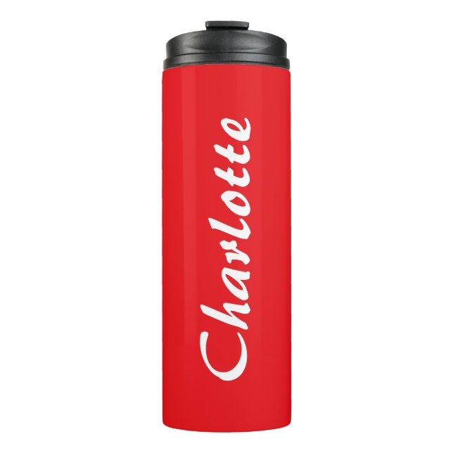 Red White Script Elegant Minimalist Modern Name Thermal Tumbler (Front)