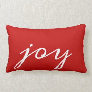 Red White Script Lettering Joy Festive Christmas Lumbar Cushion