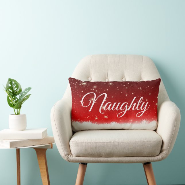 Red White Script Lettering Naughty or Nice Lumbar Cushion (Chair)