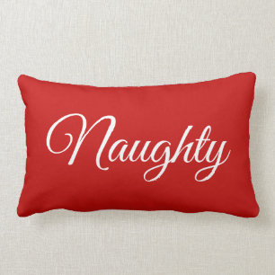 Red White Script Lettering Naughty or Nice Lumbar Cushion