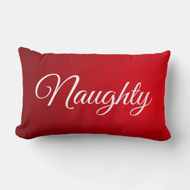 Red White Script Lettering Naughty or Nice Lumbar Cushion (Front)