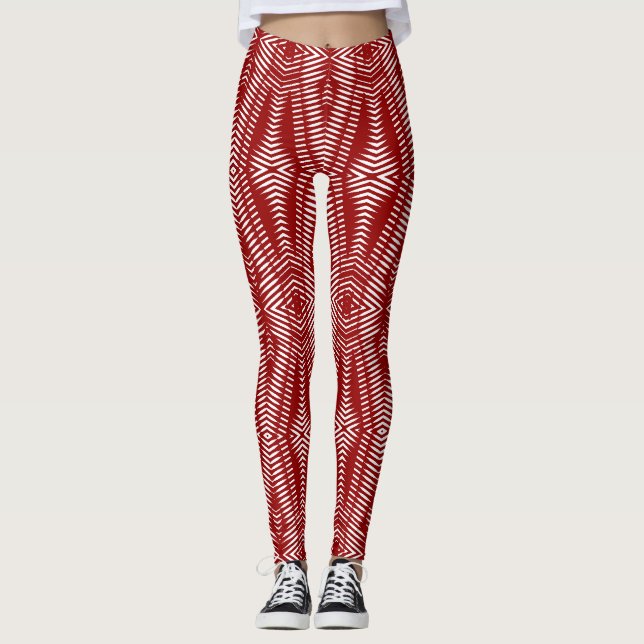 Red white seamless pattern "Ratti_Creative_Arts" Leggings (Front)