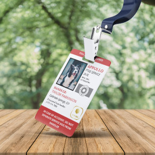 Red White Service Dog Logos & Photo ID ID Badge