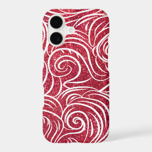 Red, White Shiny Glitter with Ocean Waves