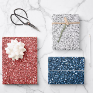 Red White Silver Blue Glitter Wrapping Paper Sheet