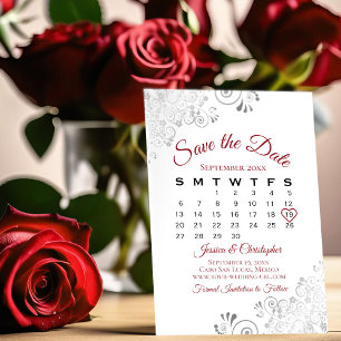 Red & White Simple Elegant Wedding Calendar Save The Date