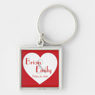 Red white simple heart wedding keychain