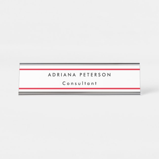  Red White Simple Legible Name Profession Desk Name Plate (Front)