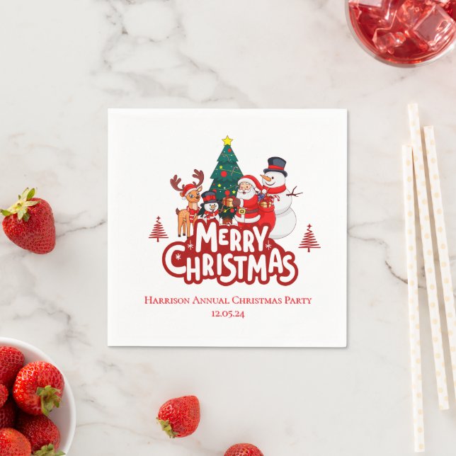 Red & White Simple Merry Christmas Napkin (Insitu)