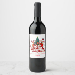 Red & White Simple Merry Christmas Wine Label