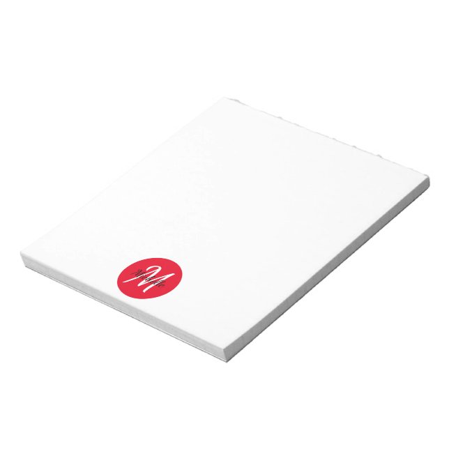 Red & White Simple Monogram Classic Trendy Notepad (Rotated)