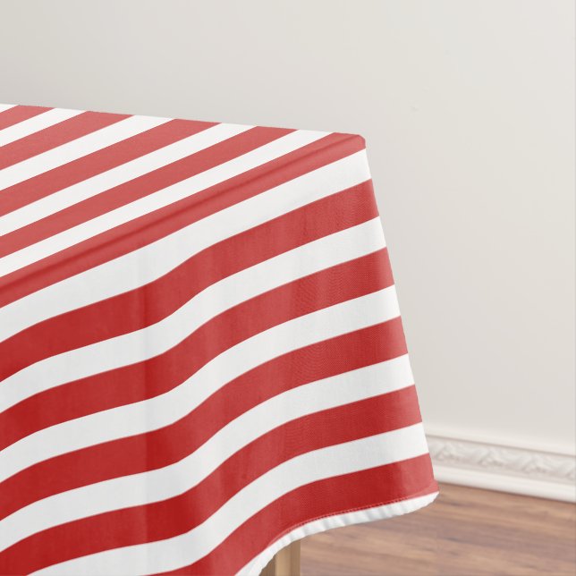 Red/White Simple Stripes Pattern Holiday Tablecloth (In Situ)