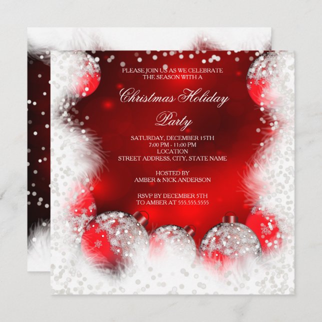 Red White Snow Bauble Christmas Holiday Party Invitation (Front/Back)