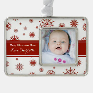 Red White Snow Mum Christmas Ornament
