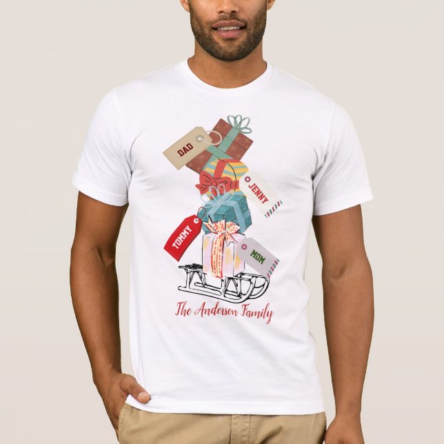 Red White Snow Sleigh Matching Family Christmas T-Shirt (Front)