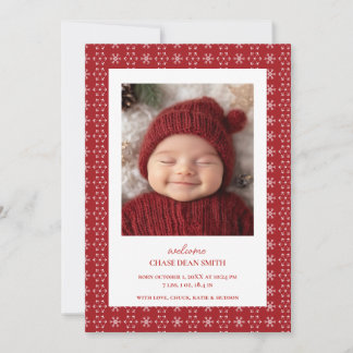 Red White Snowflake Christmas Baby Announcement