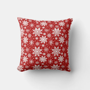 Red & White Snowflake Christmas Classic Pattern Cushion
