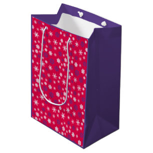 Red White Snowflake Christmas Pattern Medium Gift Bag