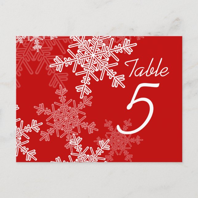 Red White Snowflake Christmas Wedding Table Number Postcard (Front)