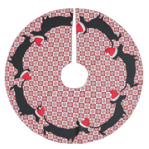 Red & White Snowflake Dachshunds Tree Skirt