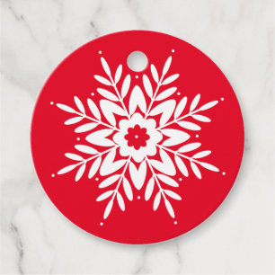 Red White Snowflake Favour Tags