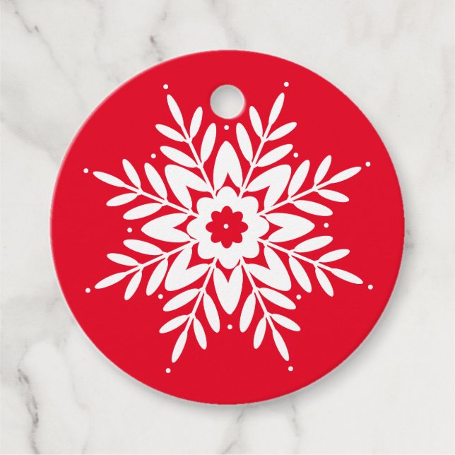 Red White Snowflake Favour Tags (Front)