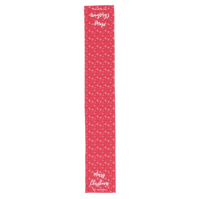 Red White Snowflake Festive Modern Merry Christmas Long Table Runner (Front)
