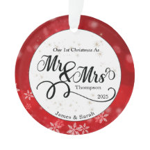 Red White Snowflake First Christmas Newlywed  