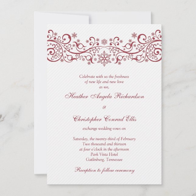 Red White Snowflake Floral Wedding Invitation (Front)