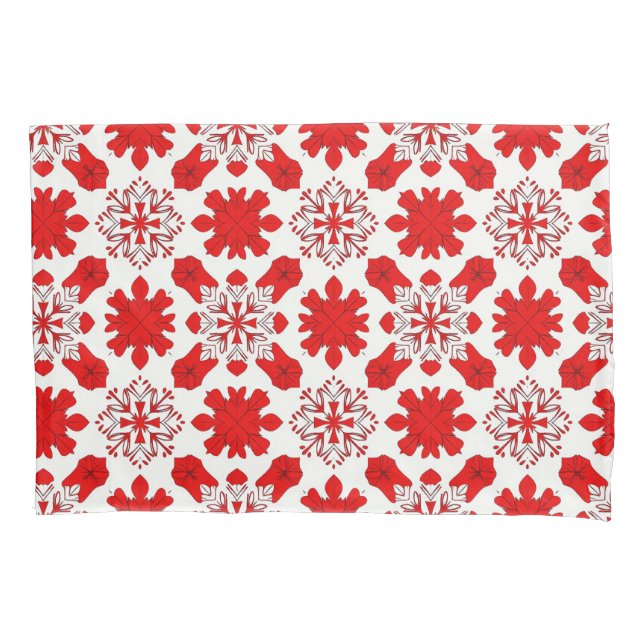 ❄️ Red White Snowflake Holiday Bedroom Decor 🎄 Pillowcase (Front)
