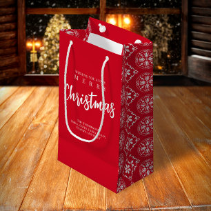 Red White Snowflake Merry Christmas Custom Small Gift Bag