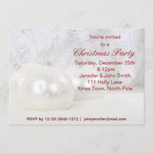 Red & White Snowflake Ornament Christmas Party Invitation