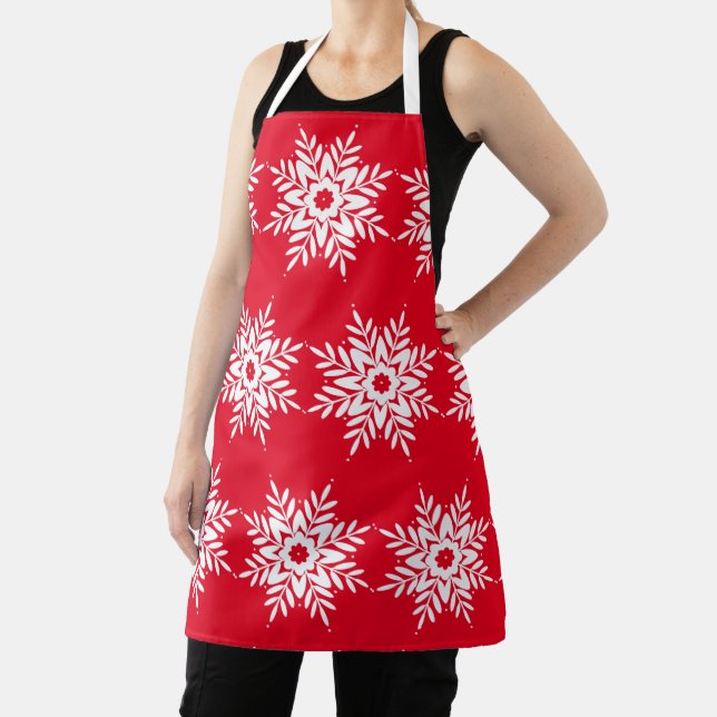 Red White Snowflake Pattern Apron (Insitu)