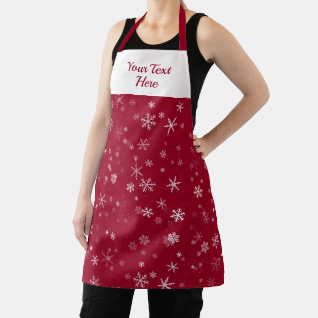 Red White Snowflake Pattern Christmas Apron (Insitu)