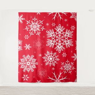 Red white snowflake pattern Christmas cheer Tapestry