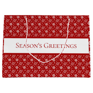 Red White Snowflake Pattern Holiday Season's Greet Large Gift Bag