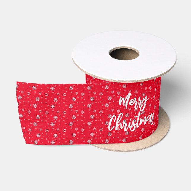 Red White Snowflake Pattern Modern Merry Christmas Satin Ribbon (Spool)