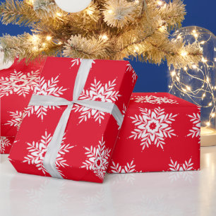 Red White Snowflake Pattern Wrapping Paper