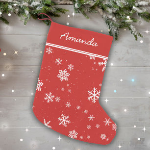 Red White Snowflake Stylish Festive Personalizable Small Christmas Stocking