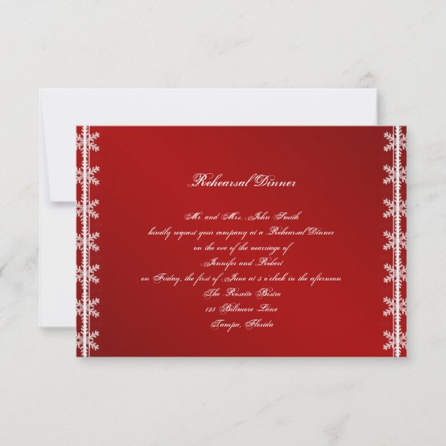 Red White Snowflake Winter Wedding Rehearsal Invitation (Front)
