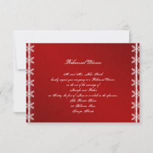 Red White Snowflake Winter Wedding Rehearsal Invitation