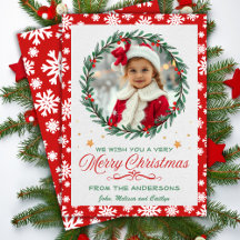 Red & White Snowflake With Wreath Christmas Photo