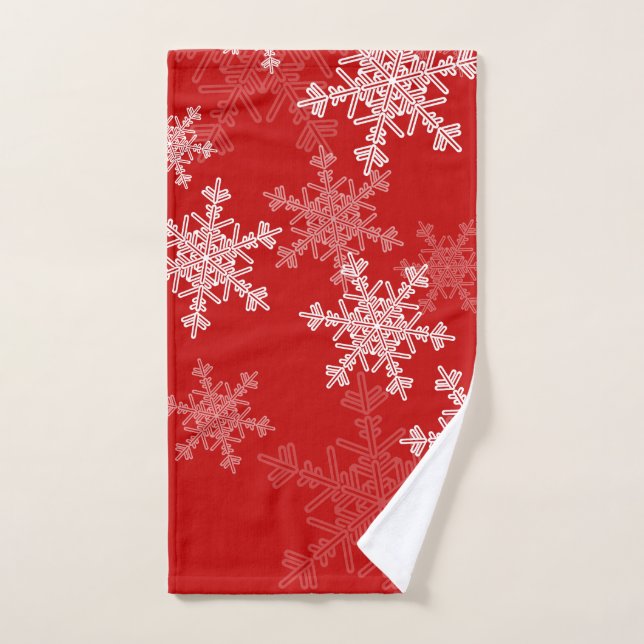 Red White Snowflakes Minimalist Christmas Hand Towel (Hand Towel)