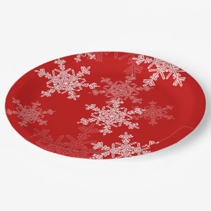 Red White Snowflakes Minimalist Christmas Paper Plate
