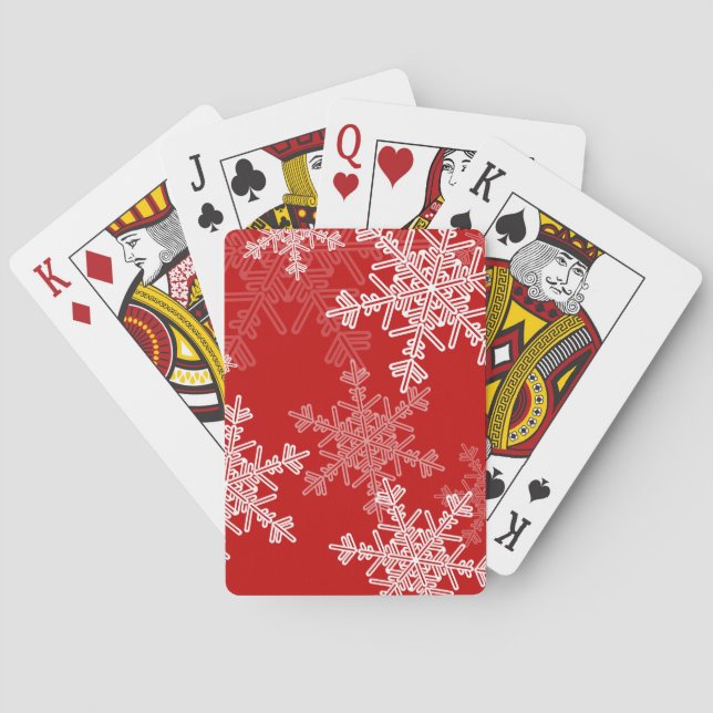 Red White Snowflakes Minimalist Christmas Playing Cards (Back)