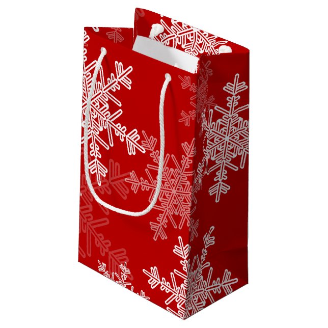 Red White Snowflakes Minimalist Christmas Small Gift Bag (Back Angled)